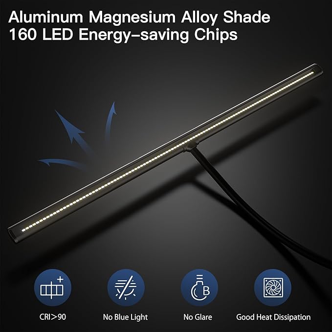 Desk Lamp with Clamp, 31.5" LED Desk Lamp for Home Office, 24W Gesture Sensing Control Desk Light, Dimmable & Color Temperature, Eye-Caring Office Lamp, Brightest Architect Lamp for Screen