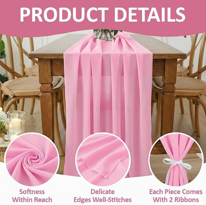 Pack of 25 | Rose Pink | 10ft Chiffon Table Runner 29x120 Inches Long Romantic Rustic Sheer Gauze Runner for Wedding Bridal Shower Birthday Banquets Engagement Spring Easter Boho Decorations
