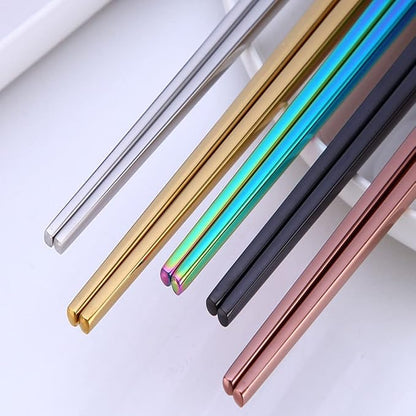 Stainless Steel Chopsticks,Reusable ,Dishwasher Safe , Easy to Use（5 PCS,golden）