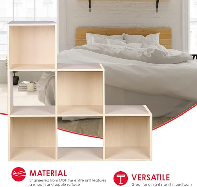 Home Basics Open and Enclosed Cube MDF Storage Organizer, Oak (6-Cube Tiered)