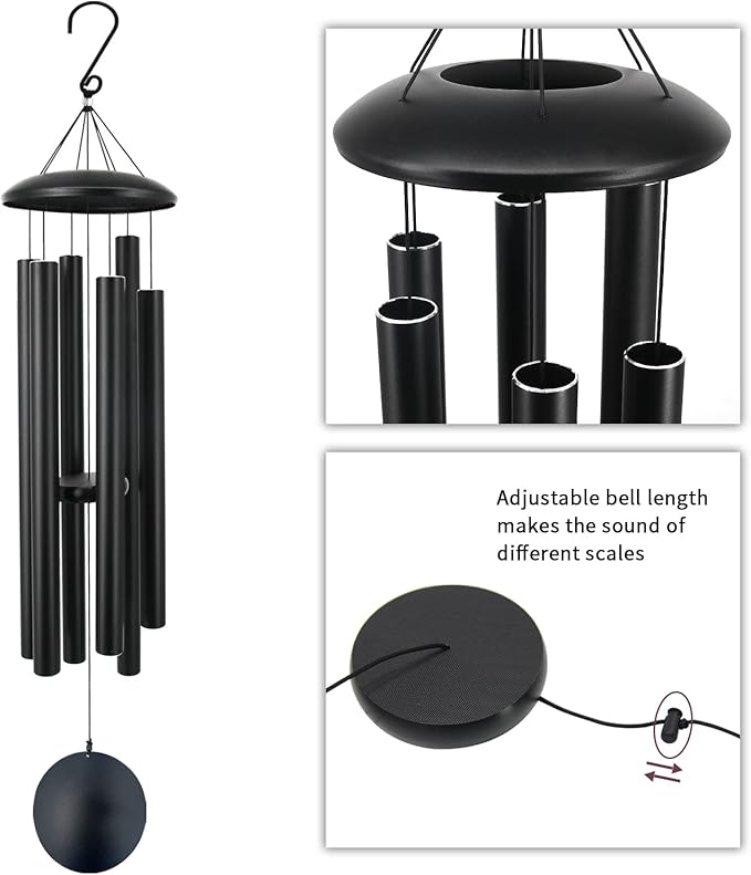 ASTARIN 45 in Memorial Wind Chimes Large with 6 Heavy Tubes, Large Deep Tone Wind Chimes Outdoor for Garden Hanging Décor,Sympathy Gifts. Black
