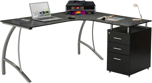 Techni Mobili Modern Computer File Cabinet and Storage L-Shaped Desk, Espresso