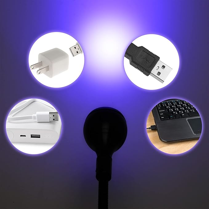 Big Chip 395nm UV LED Light Fixtures with Gooseneck and Clamp Mini Desk Light Clamp Portable Gooseneck for Outdoor Stall Gel Nail Curing, 5V USB Input(Black,1 Piece)