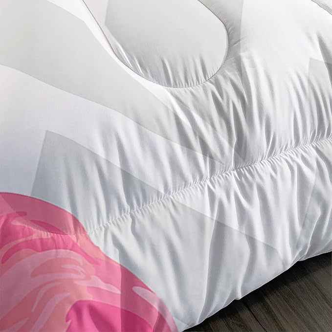 Flamingo Comforter Set Twin Size Tropical Flamingo Geometric Stripe Bedding Set Flamingo Quilted Duvet for Kids Girls Boys Adult with 1 Comforter and 2 Pillowcases