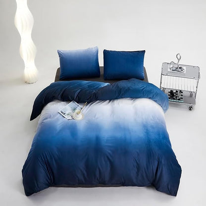 Blue White Gradient Comforter Set Full Blue Velvet Bedding Comforter Modern Plain White and Royal Blue Gradient Soft Quilt Farmhouse Flannel Comforter Warm Full Bed Comforter