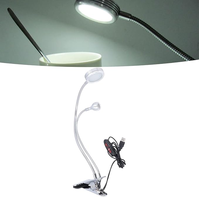 Zerodis LED Desk Lamp, Dimmable LED Clip Desk Lamp 10 Gear Adjustable USB LED Double Head Gooseneck Table Lamp Reading Lamp for Bedroom