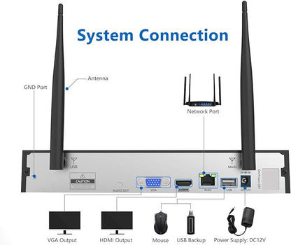 1080P Wireless Security Camera System, Firstrend 8CH Wireless NVR System with 8 pcs 1080P HD Security Camera and 3TB Hard Drive Pre-Installed, CCTV P2P for Indoor Outdoor for Home