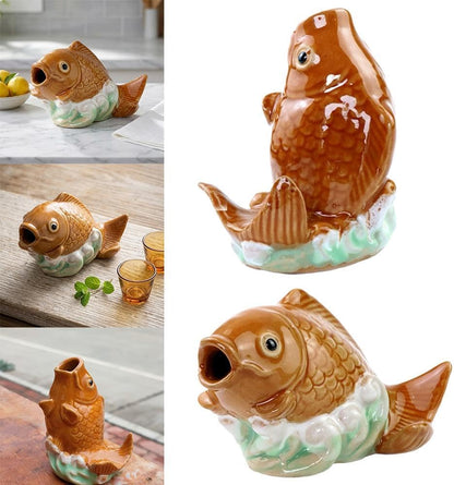 2026Fountain Spitter, Pond Spitter, Ceramic Carp Statue Traditional Style and Home Decor Figurine for Good Fortune Yellow, Fish Figurines2026 (Type-A+B)