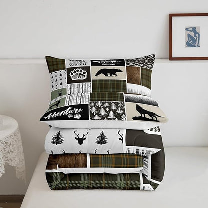 Camper Adventure Kids Comforter Set Queen Size,Deer Antlers Bear Paws Rustic Farmhouse Bedding Set for Boys Girls Adults Room Decor,Atzec Arrows Boho Down Comforter,Camo Duvet Insert,2 Pillowcases