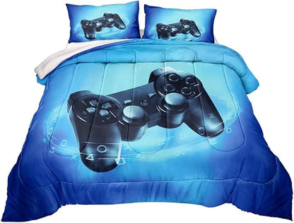 Gaming Comforter for Boys Teen Game Contoller Bedding Set for Kids All Season Gamer Home Decor for Comforter Set Queen Size,1 Comforter with 2 Pillowcases