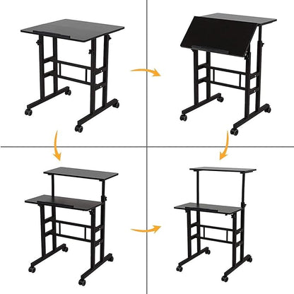 soges 23.6inches Height Adjustable Desk Laptop Desk on The Wheels, Rolling Stand Up Desk Computer Desk Adjustable Standing Desk Sit and Stand Desk Portable Laptop Table, Black