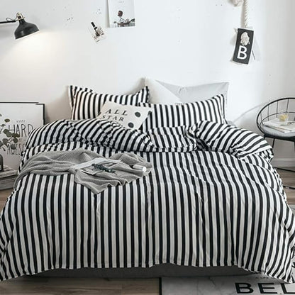 White and Black Striped Comforter Set Full/Queen Soft Durable Striated Bedding Set Ticking Quilts for Girls Boys Hotel Quality