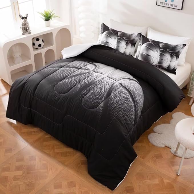 Basketball Comforter Set Twin Size for Boys Kids Teens All Season Sports Theme Basketball Bedding Sets Teenage Bed Bedrooom Set 3 Pieces with Pillowcases,
