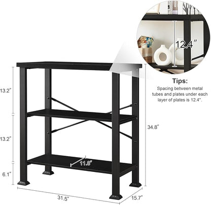 HOMBAZAAR Bookshelf, 3-Tier Vintage Industrial Book Shelf, Rustic Wood and Metal Bookcase and Bookshelves, Free Standing Storage Small Bookshelf for Living Room, Bedroom and Kitchen, Black