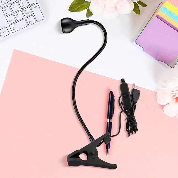 Big Chip 395nm UV LED Light Fixtures with Gooseneck and Clamp Mini Desk Light Clamp Portable Gooseneck for Outdoor Stall Gel Nail Curing, 5V USB Input(Black,1 Piece)