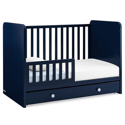 Delta Children babyGap Graham 4-in-1 Convertible Crib with Storage Drawer + Brannan Bear Bookcase with Bins + Brannan Bear Wall Shelf with 4 Hooks, Navy/Light Blue (Bundle)