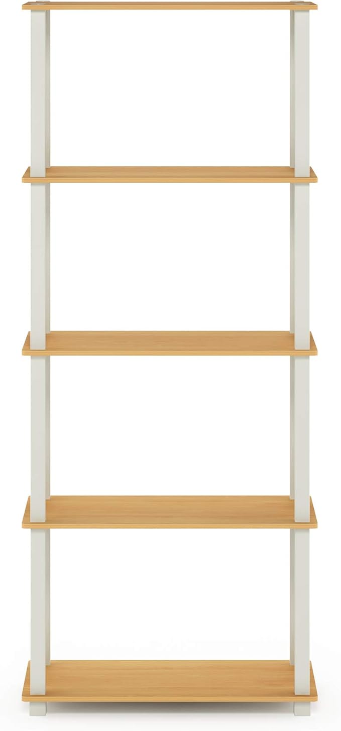 Furinno Turn-N-Tube 5-Tier Multipurpose Shelf / Display Rack / Storage Shelf / Bookshelf, Square Tubes, Beech/White