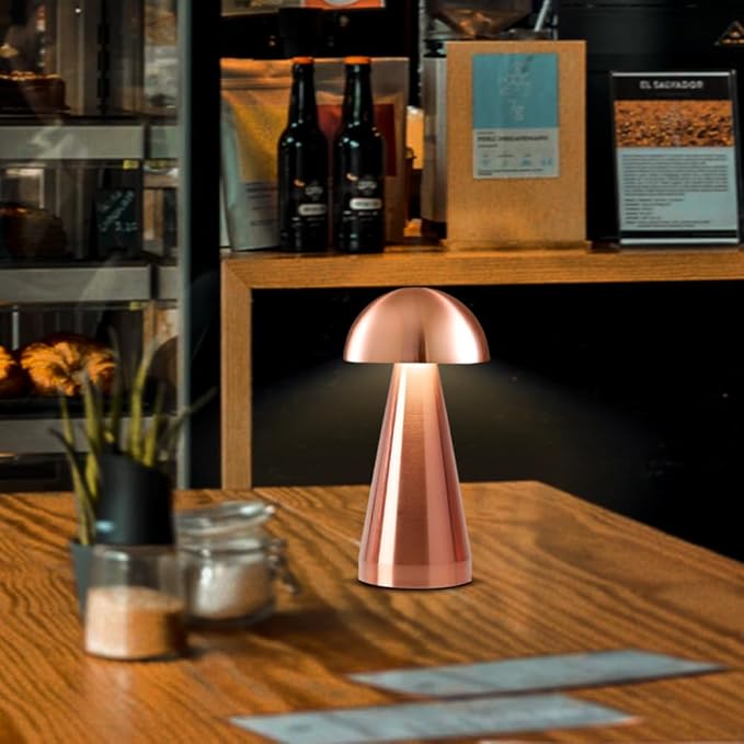 Cordless Metal Desk Lamp, Touch Sensor Control LED Table Lamp,3 Color Stepless Dimmable Battery Powered Lamp (Rose Gold)
