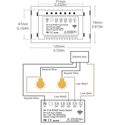 MOES 2.4GHz WiFi Wall Touch Smart Switch Neutral Wire Required, 3 Way Multi-Control, Glass Panel Light Switch Work with Smart Life/Tuya App, RF433 Remote Control, Alexa and Google Home Black 1 Gang