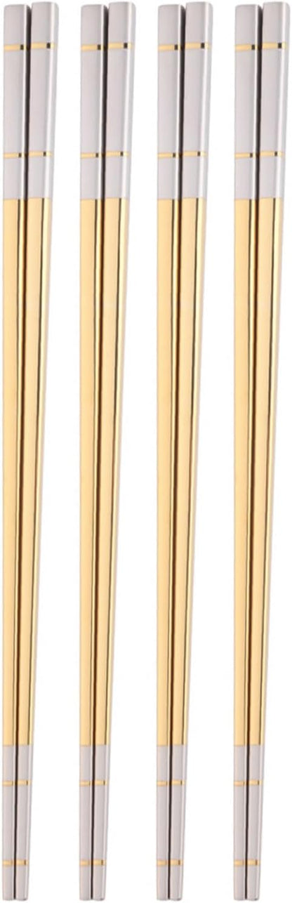 Reusable Stainless Steel Chopsticks,Dishwasher Safe , Easy to Use(4 PCS,Gold)