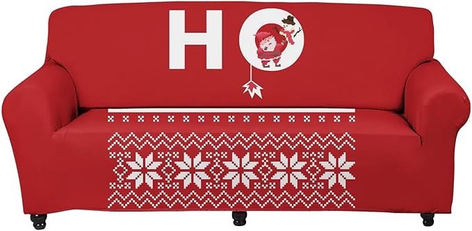 FKELYI Hohoho Santa Claus Snowman Print Super Stretch Sofa Slipcover Christmas Winter Holiday Decor Non Slip Couch Cover Washable Furniture Protector-M