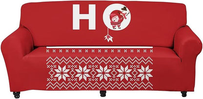 FKELYI Hohoho Santa Claus Snowman Print Super Stretch Sofa Slipcover Christmas Winter Holiday Decor Non Slip Couch Cover Washable Furniture Protector-S
