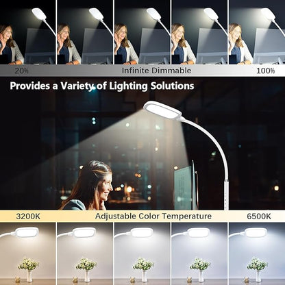 LED Desk Lamps for Home Office, Clamp Desk Light for Video Conference, Dimmable, Rotatable, Top Bright, Large Lighting Area, Remote & Touch, Clip Table Lamp for Computer Monitor, Study, Work