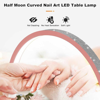 Half Moon Nail Desk Lamp, 48W Manicure LED Light for Nails, 3360 Lumen Stepless Dimming with Wire Controller, 3 Light Modes Nail Light for Desk, Arch Light for Nail Techs