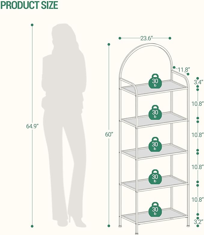 Bookcase Bookshelf, Tempered Glass Bookshelves, Slim Shelving Unit for Bedroom, Bathroom, Home Office, Steel Frame, 5 Tier Black BC21599B