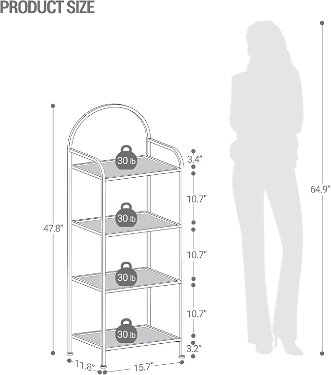 Bookcase Bookshelf, Tempered Glass Bookshelves, Slim Shelving Unit for Bedroom, Bathroom, Home Office, Steel Frame, 4 Tier Black BC04001B