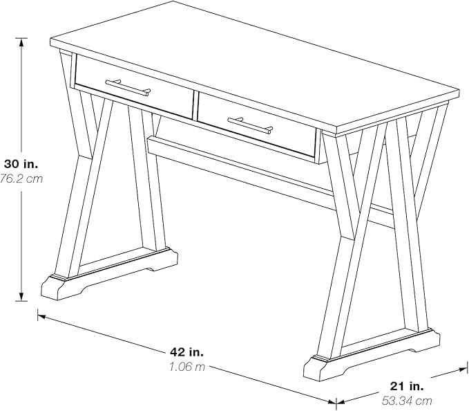 OSP Home Furnishings Jericho Rustic 42 Inch Writing Desk with 2 Drawers and Burnished Decorative Hardware, Slate Gray