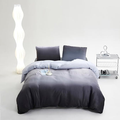 Gray White Gradient Comforter Set King Gray Velvet Bedding Comforter Modern Plain White and Deep Gray Gradient Soft Quilt Farmhouse Flannel Comforter Warm King Bed Comforter
