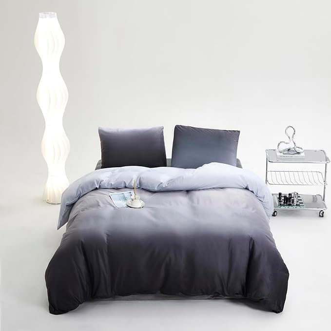 Gray White Gradient Comforter Set Cal King Gray Velvet Bedding Comforter Modern Plain White and Deep Gray Gradient Soft Quilt Farmhouse Flannel Comforter Warm California King Bed Comforter