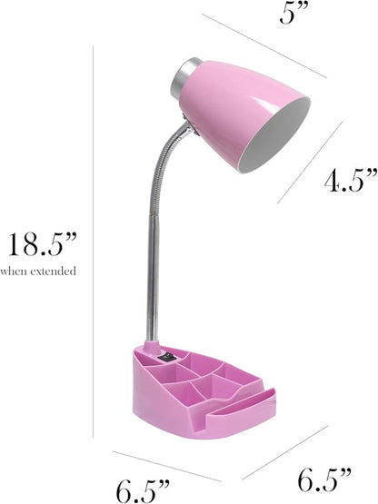 Simple Designs LD1067-PNK Compartmental Desk Lamp with iPhone/iPad/Tablet Stand, Bendable Gooseneck, for Office, Living Room, Nightstand, Library, Entryway, Pink