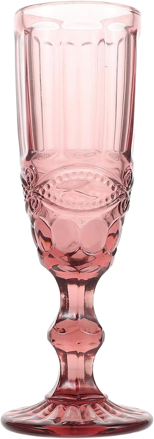 Sosoport Vintage Embossed Drinking Glasses Set, Thickened Purple Glass Goblets with Stem for Wedding and Gathering, Elegant Retro Glassware Sturdy for Family and Friends