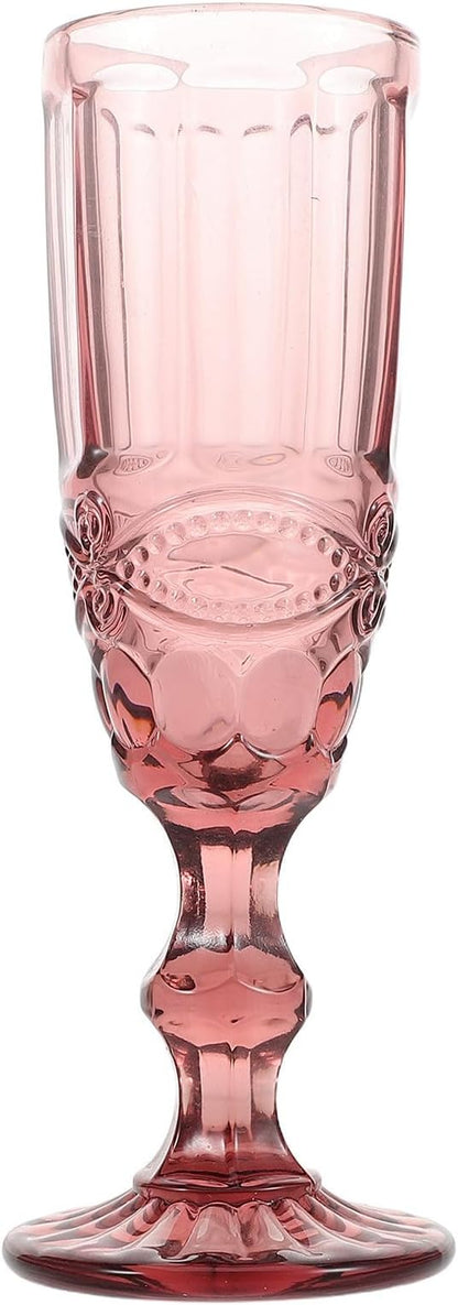 Sosoport Vintage Embossed Drinking Glasses Set, Thickened Purple Glass Goblets with Stem for Wedding and Gathering, Elegant Retro Glassware Sturdy for Family and Friends