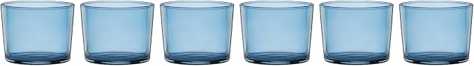 Oneida Stackables Blue Drinking Glasses, Set of 12 | glass, dishwasher safe | 6 short 8.5oz and 6 tall 14oz glasses | vibrant blue stackable design | 2.5 inch