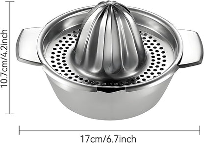 Lemon Orange Squeezer, Manual Juicer Stainless Steel Citrus Juicer Hand Press Lemon Squeezer with Bowl Juicer Strainer