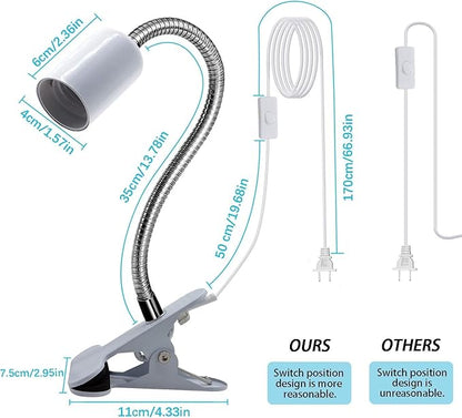Desk Clip Lamp Holder,Clamp Clip on Light, E26/E27 Book Clamp Light Fixture,Clip Laptop Lamp 360° Flexible Grow Light Holder White 1pc