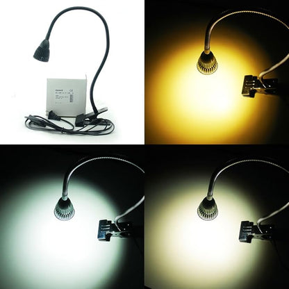 5W 3 Colors LED COB Clip on Light Black 19.68 INCH 50 CM Tube Desk Flexible Table Bed Lamp Work Home Design lighting 110V 220V 85-265VAC with US Plug switch on off 500LM (Black)