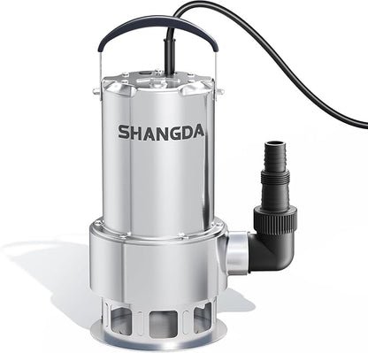 Sump Pump 1.6HP Submersible Water Pump 5500GPH Stainless Steel Electric Clean/Dirty Water Draining Transfer Pumps with Adapters for Pool Hot Tub Pond