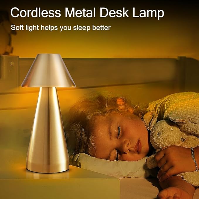 Portable Metal Desk Lamp, Cordless Metal LED Table Lamp,3 Color Touch Control Rechargeable Lamp,3-Levels Brightness Room Decor Desk Lamp,Bedside Lamp,Dining Room Lamp (Gold)