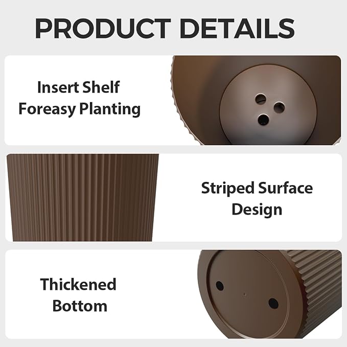 23.6" Tall Planters for Outdoor Plants,Large Outdoor Planters for Front Porch Decor with Drainage Hole, Flower Pots Fits Indoor Plants Patio/Garden, Plastic Striped Brown(2 Pack)