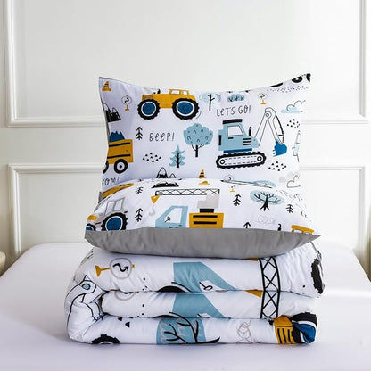 NTBED Construction Truck Twin Comforter Set for Boys Kids Forest Vehicles Excavator Tractor Lightweight Microfiber Cars Bedding Sets
