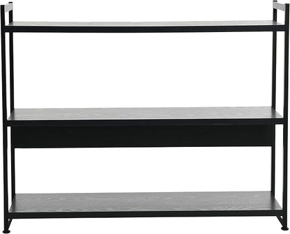 Household Essentials 3 Tier Wide Book Shelf, Medium, Black Oak Finish