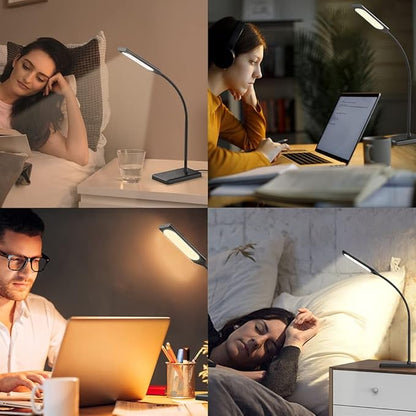 LED Desk Lamp, Touch Adjustable Table Lamp with 10W Wireless Charging 5 Modes and 6 Brightness Levels Eye Protection Reading Light 48 LED Memory Function Home Office Desk Light Black