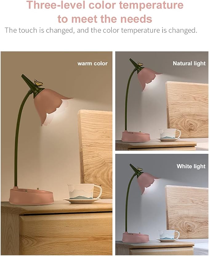 LED Desk Lamp Cordless Table Light Adjustable Gooseneck Dimmable Touch Rechargeable Battery Eye-Caring Night Light for Kids,Mini Cute Lamp for College Dorm Bedroom Reading (Green)