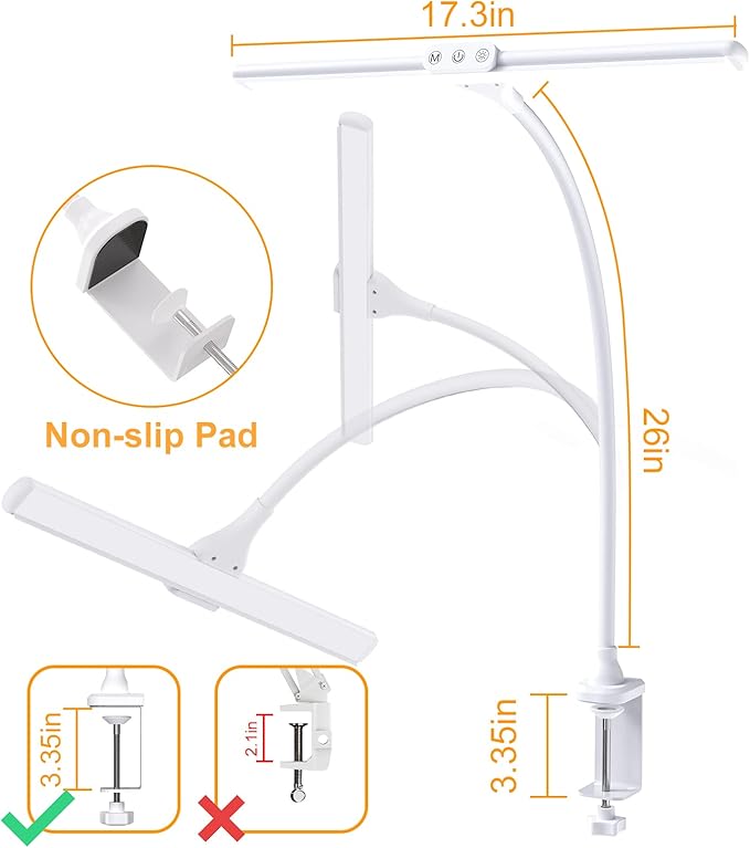 LED Desk Lamp with Clamp, Tall Desk Light with Gooseneck, Office Lighting for Desk, Task Lamp Touch Control, 9W Study Lamp for Home Office (White)