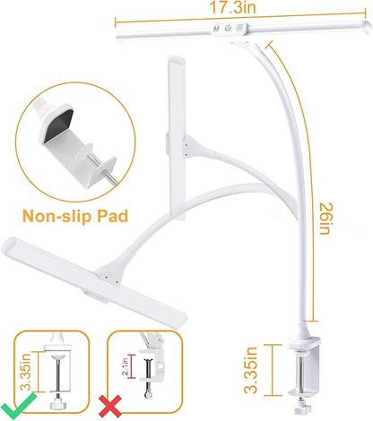LED Desk Lamp with Clamp, Tall Desk Light with Gooseneck, Office Lighting for Desk, Task Lamp Touch Control, 9W Study Lamp for Home Office (White)