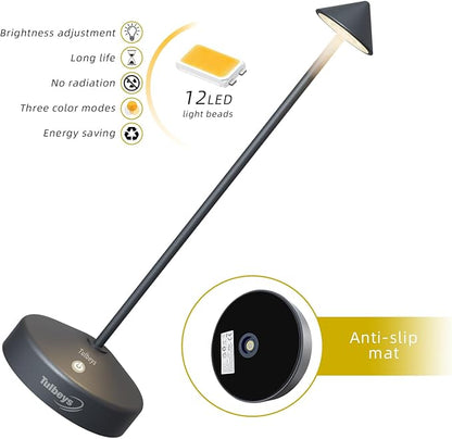 Cordless Table Lamp, Portable LED Desk Lamp 5200mAh Battery Operated, Waterproof Outdoor Lamp with Contact Charging Base, 13.8'' touch lamp for Home/Office/Bars/Coffee Shop Night Light (Grey
